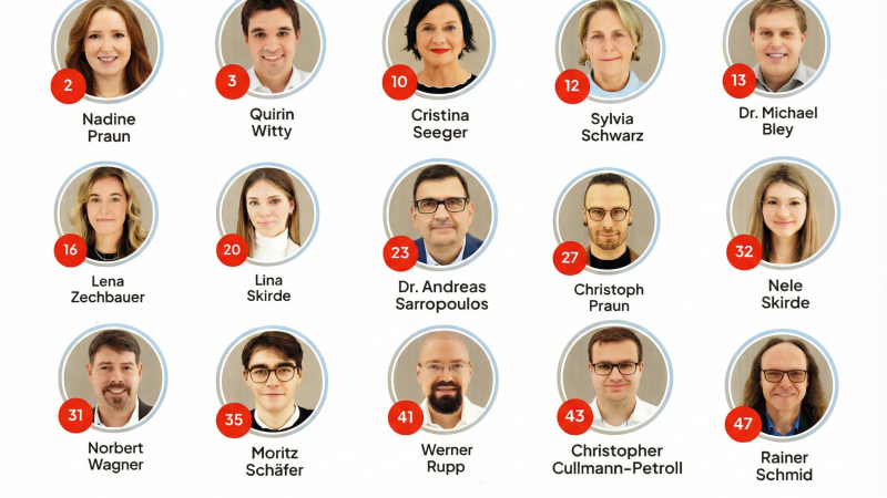 Bilder der Kandidatinnen und Kandidaten für die Listenplätze 1 bis 15 der SPD Ingolstadt zur Kommunalwahl 2026